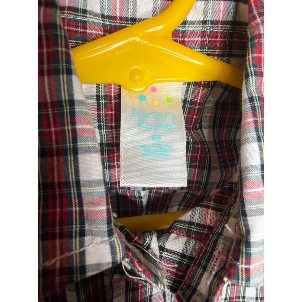 Nursery Rhyme Baby Boys Red Plaid Long Sleeve Button Down Bodysuit 9M